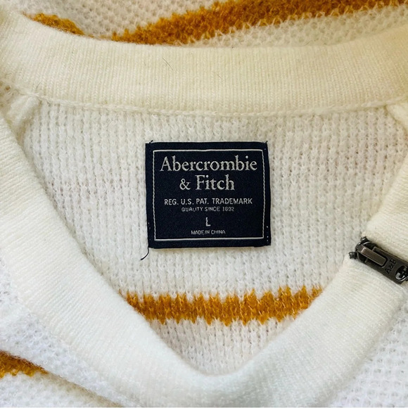 Abercrombie & Fitch White & Yellow Striped Zip Shoulder Sweater Large Women’s - Picture 9 of 11